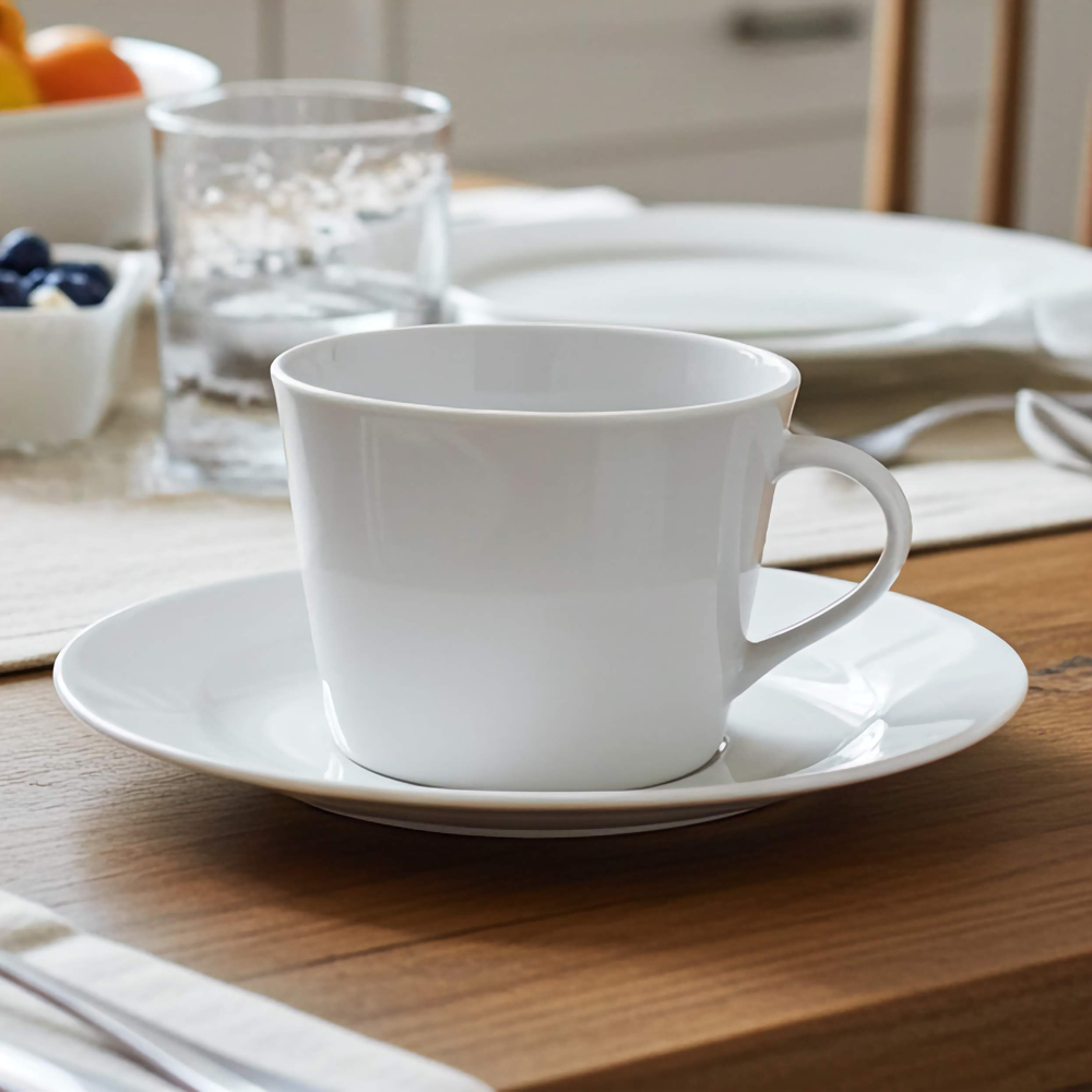 Tazza tè bianca con piattino ambientata 2 ROYAL NORFOLK